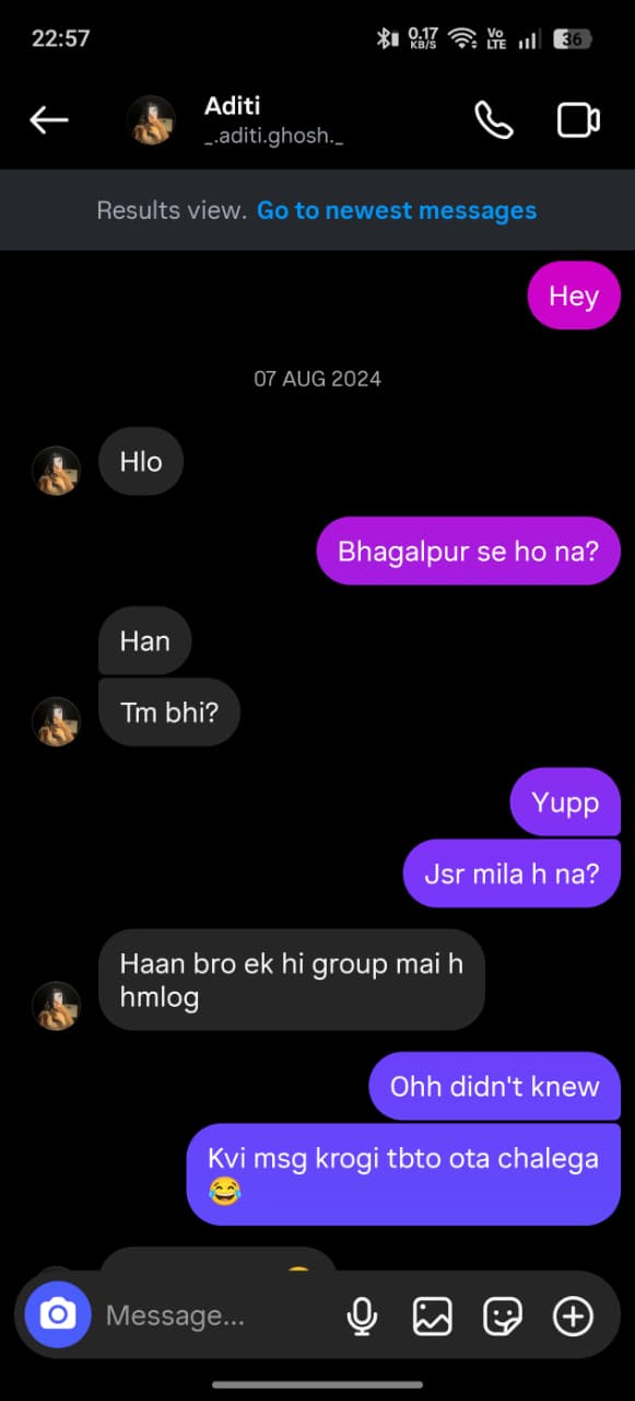 The first Instagram conversation, 7 August 2024