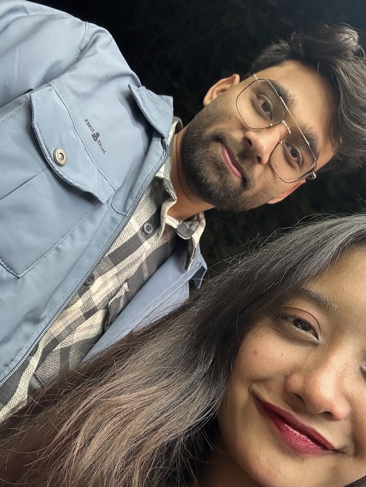 Close-up selfie together at night
