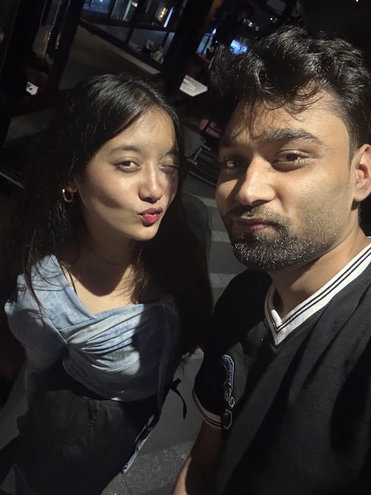 Playful night selfie together